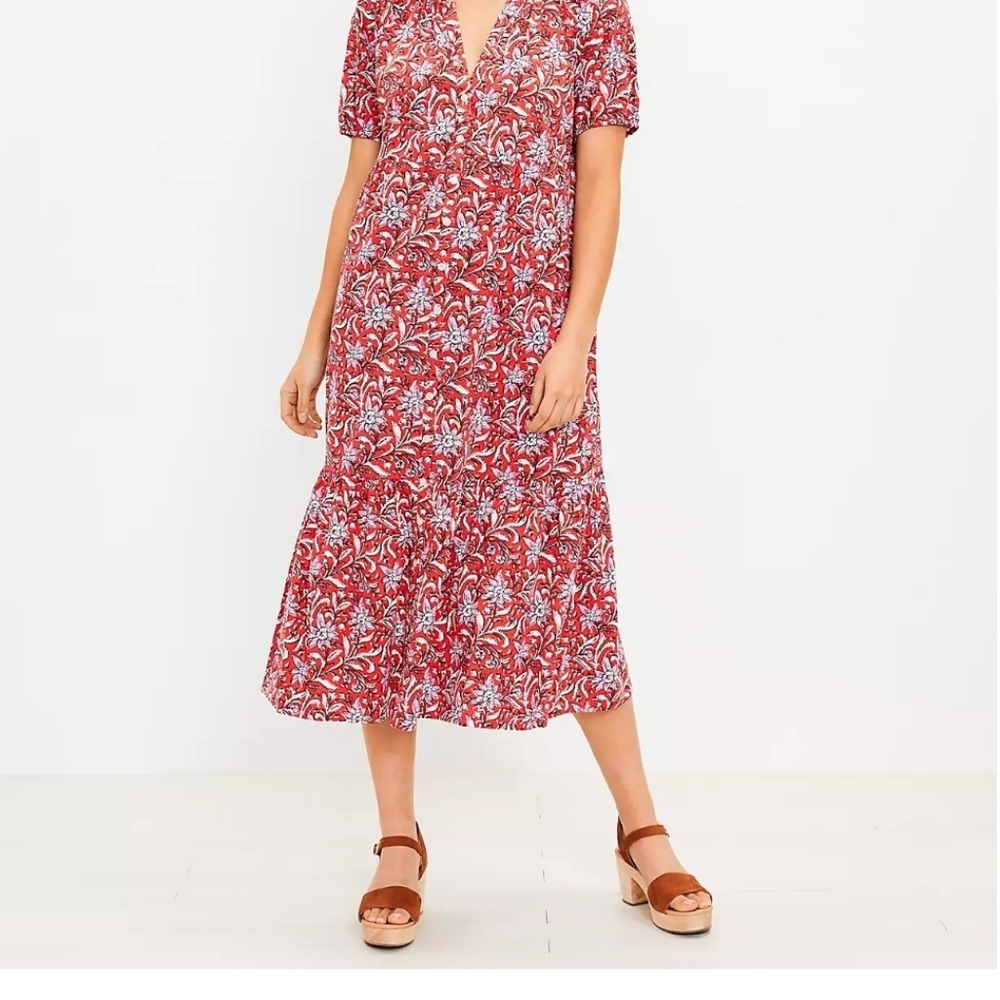 NWT Loft Floral Tiered Pocket Shirtdress - size S